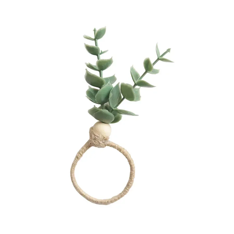 4Pcs/set Napkin Ring Holders: Rustic Eucalyptus Leaf Rings Wood Bead Napkin Rings About 4-5cm Interior Diameter For Any Occasion