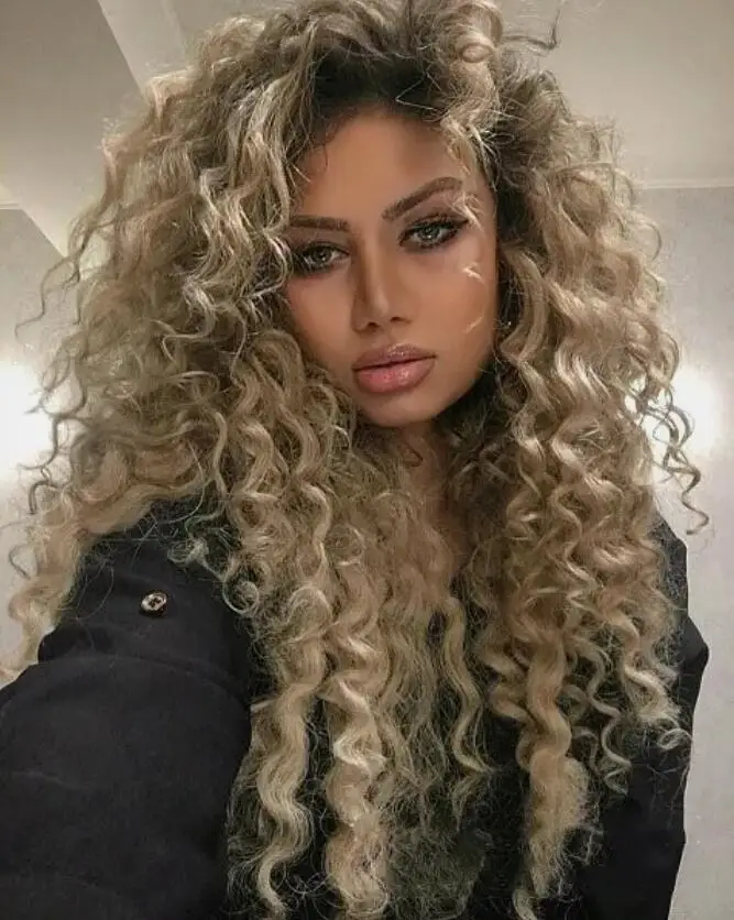 Long Curly Wavy Wig Ash Blonde Wigs for Women Brown Blonde Curly Wig Loose Wave