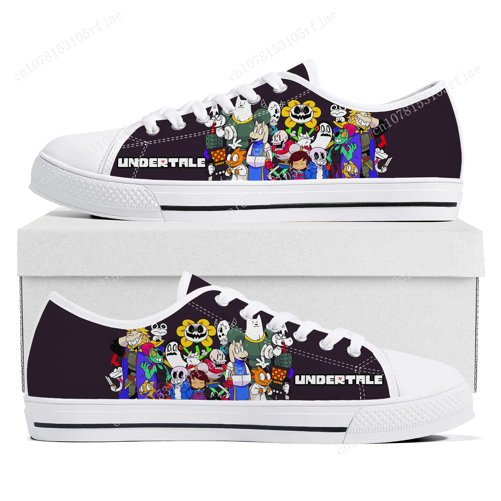 Cartoon Game Undertale Sans Skull Low Top Sneakers Womens Heren Tiener Hoge Kwaliteit Canvas Sneaker Paar Op Maat Gemaakte Schoenen