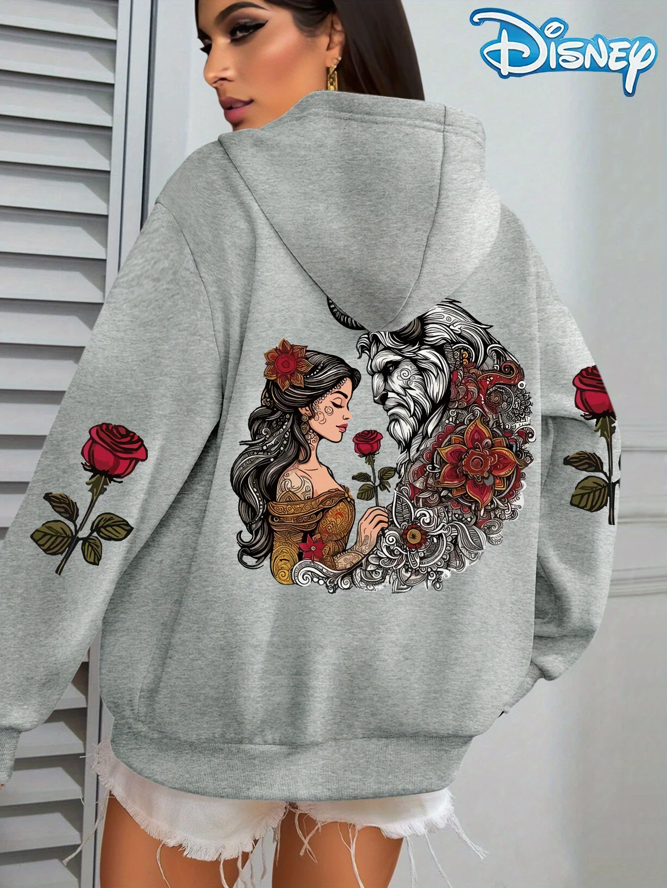 

Женская флисовая толстовка с капюшоном Disney Beauty and The Beast, осенне-зимняя уличная одежда унисекс, свободная повседневная одежда большого размера