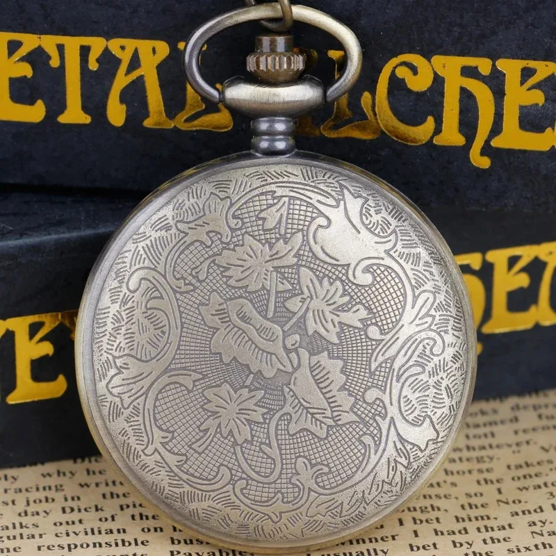 Bronze retro oco rosa flores design quartzo antigo relógio de bolso colar relógio antigo pingente relógios para mulher