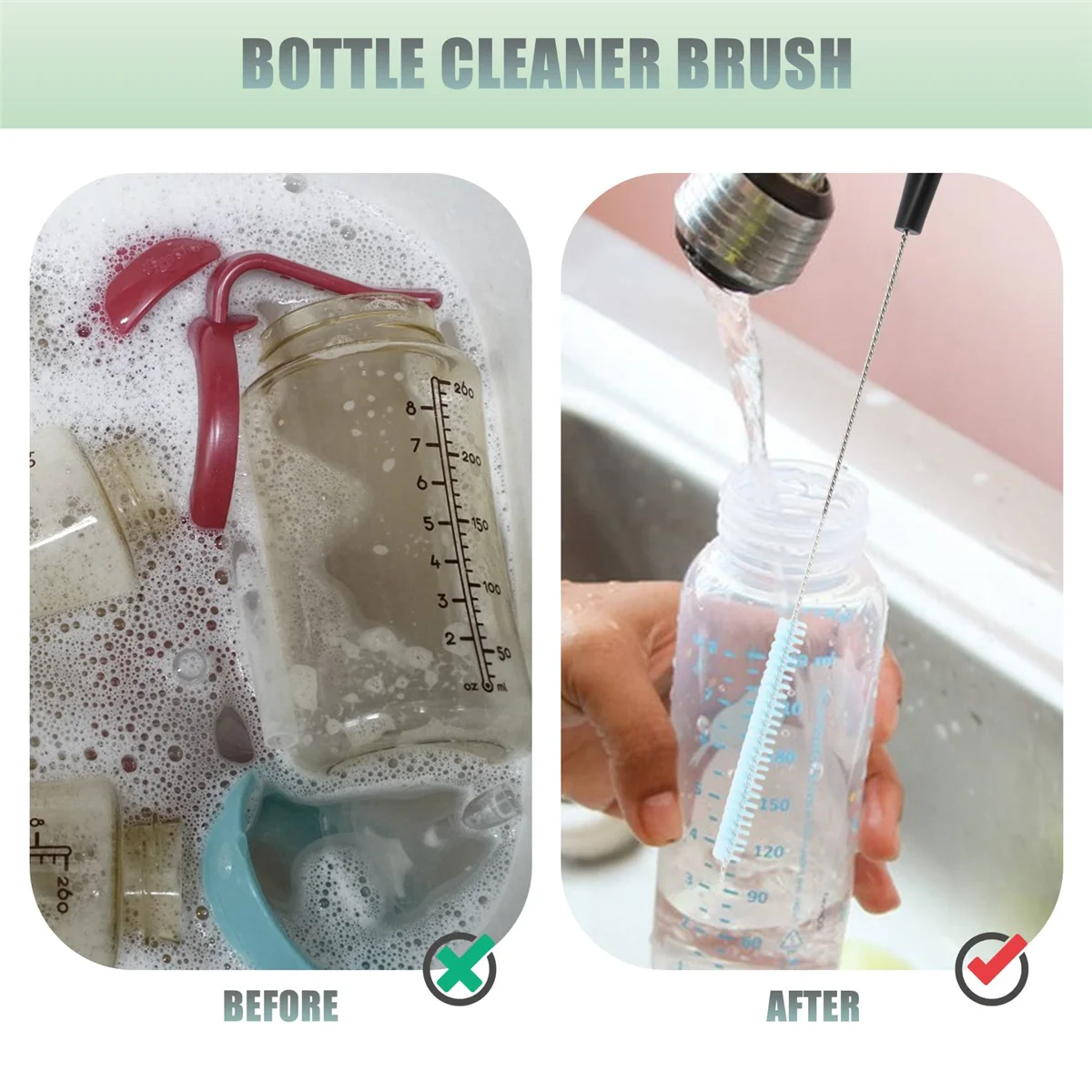 مجموعة فرشاة تنظيف زجاجات المياه المصنوعة من الفولاذ المقاوم للصدأ، مجموعة تنظيف الزجاجات ذات المقبض الطويل، مصممة لزجاجات الرقبة الضيقة HOT