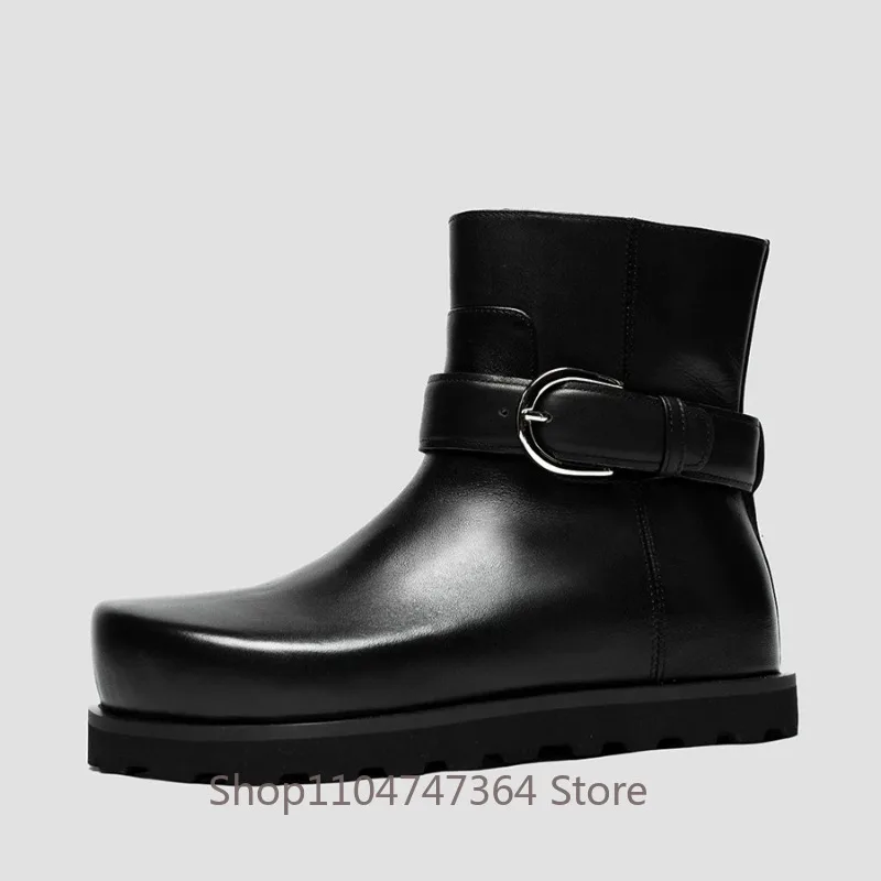Autumn Winter Cowhide Work Ankle Boots Men's Shoes High Top Genuine Leather Thick Sole Black Casual Outdoor Leather Boots Male