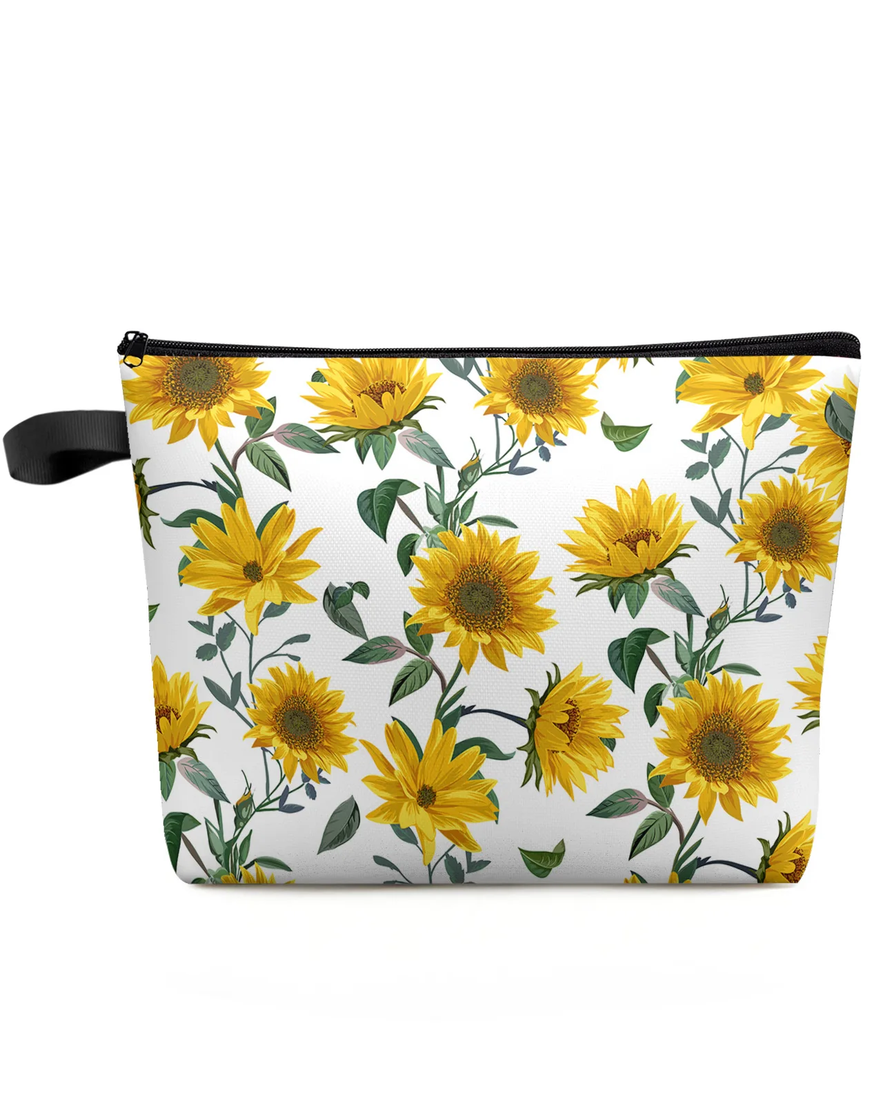 

Sunflower Texture White Retro Big Printed Pouch Cosmetic Bags Bridal Party Make Up Bags Toiletry Organizer Travel Cases