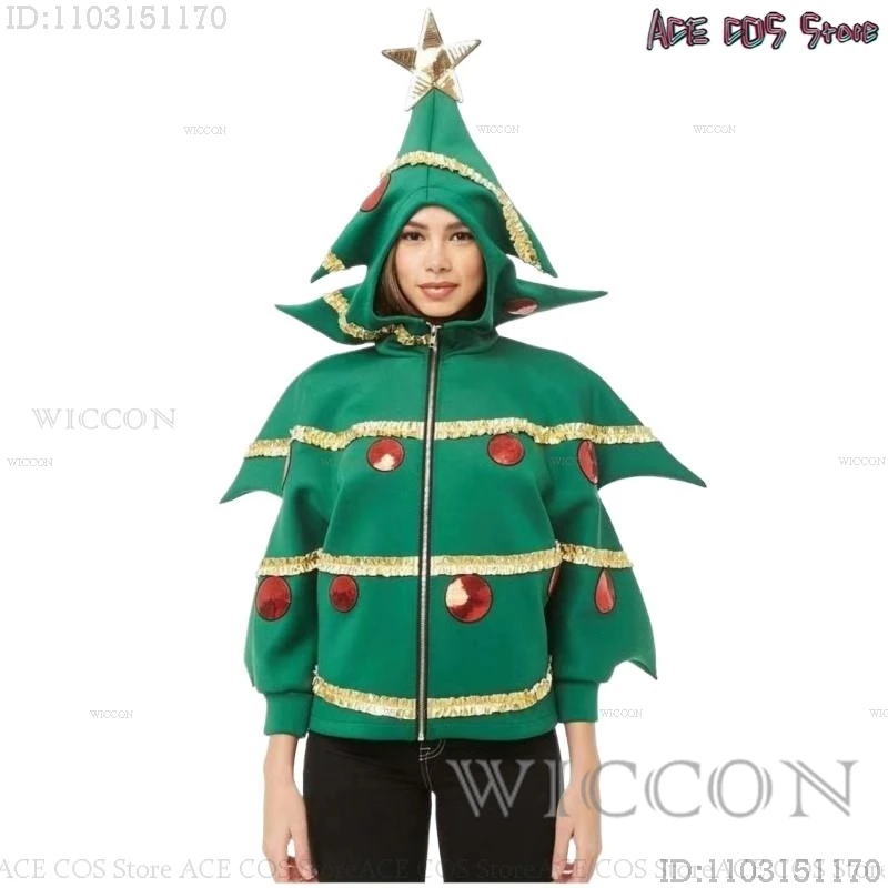 Costume d'arbre de Noël pour hommes et femmes, manteau à capuche à manches longues, vêtements de cosplay, tenue de vacances enrichie, cadeau drôle