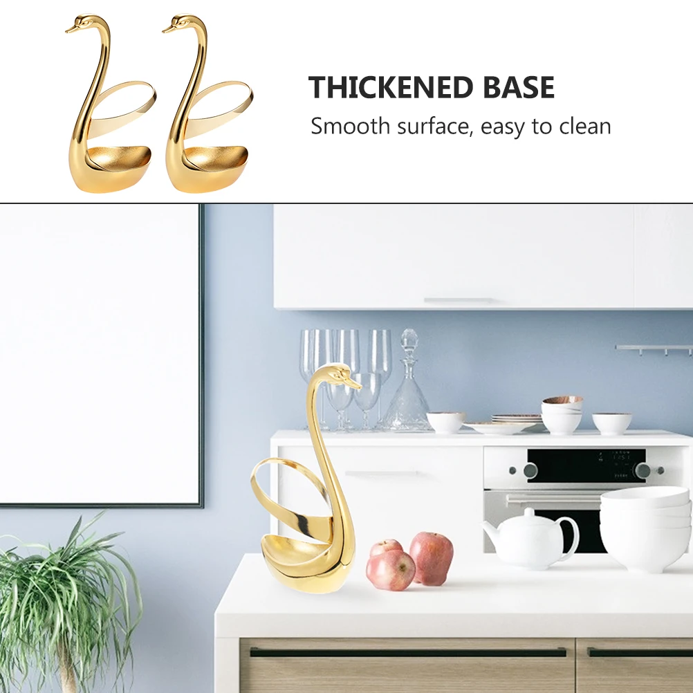 

2 Pcs Metal Swan Ornaments Kitchen Fork Storage Fruit Container Flatware Holder Tableware Cutlery Food Dessert Zinc Alloy Stand