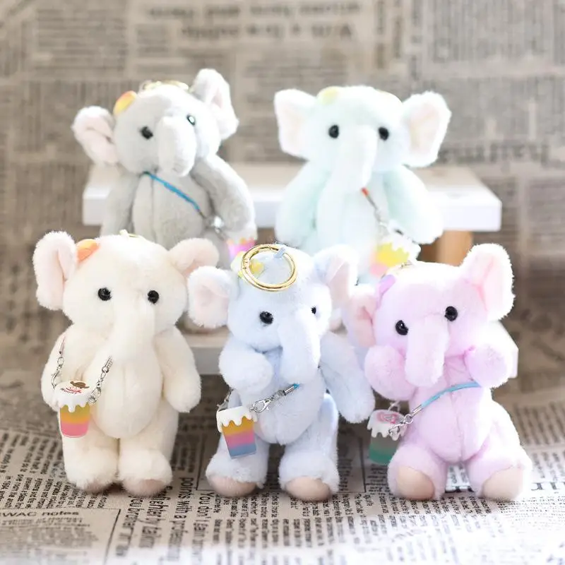 1 Uds. Lindo muñeco de elefante de peluche suave con movimiento de articulaciones y manos y pies llavero con dije bolsa de juguete colgante decoración del hogar regalo