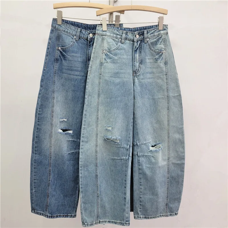 ANJY 2026 All'inizio della Primavera Nuove Donne di Modo Lavato Strappato Streetwear Jeans Distressed Versatile Alla Moda Loose Fit Pantaloni In Denim A17244