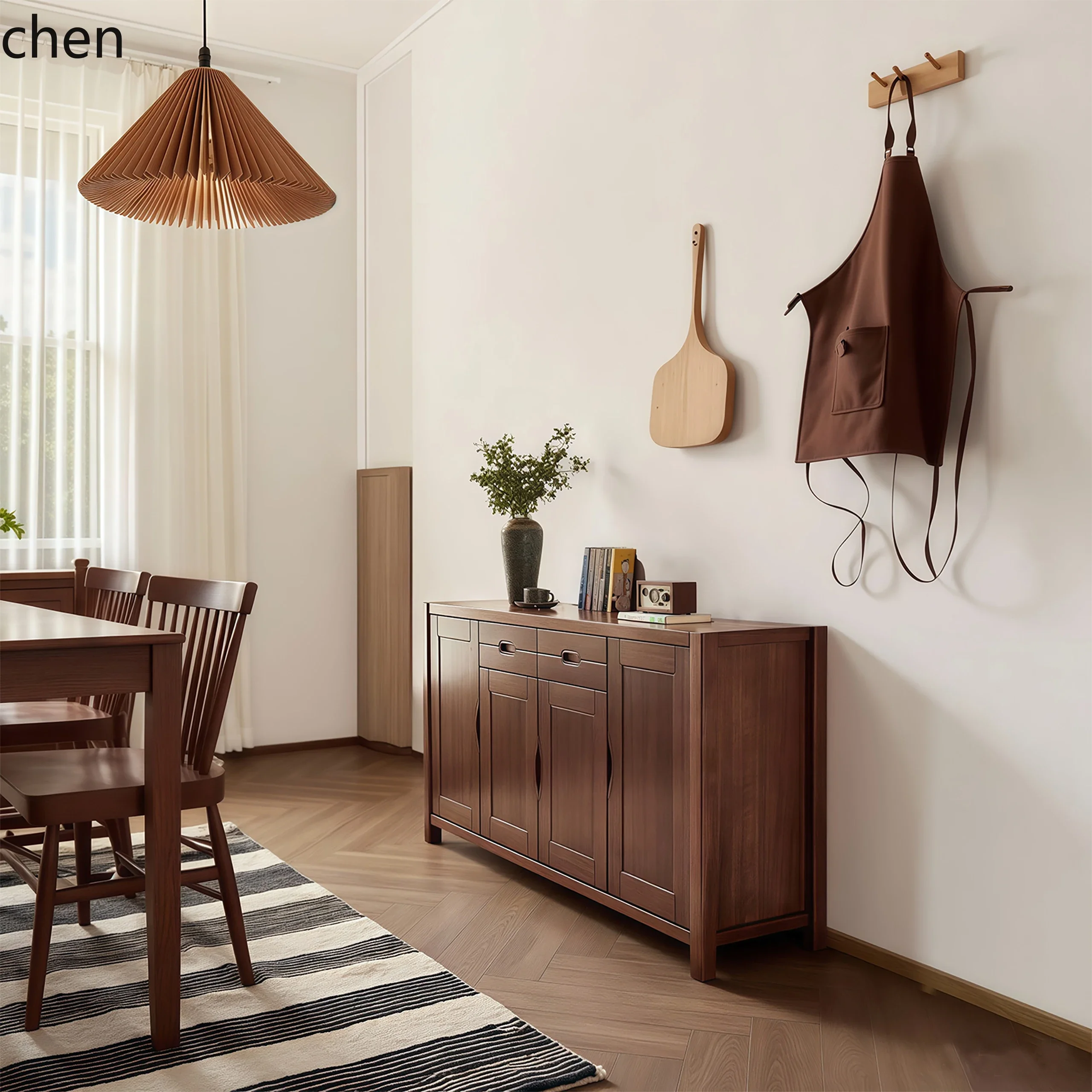 H5.22 Black walnut solid wood dining side cabinet locker modern simple Nordic wine cabinet tea cabinet kitchen locker household