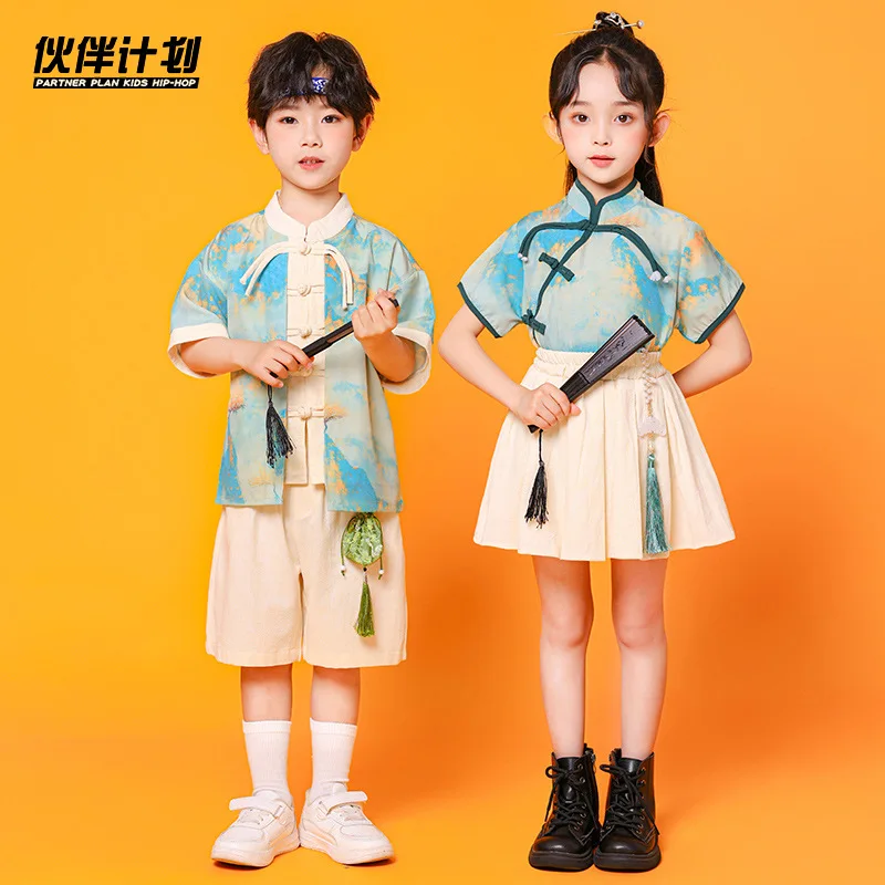 Children's Hanfu Ancient Costume National Learning Classical Team Uniform Collective Dance Chorus Clothes Summer Chinese Style
