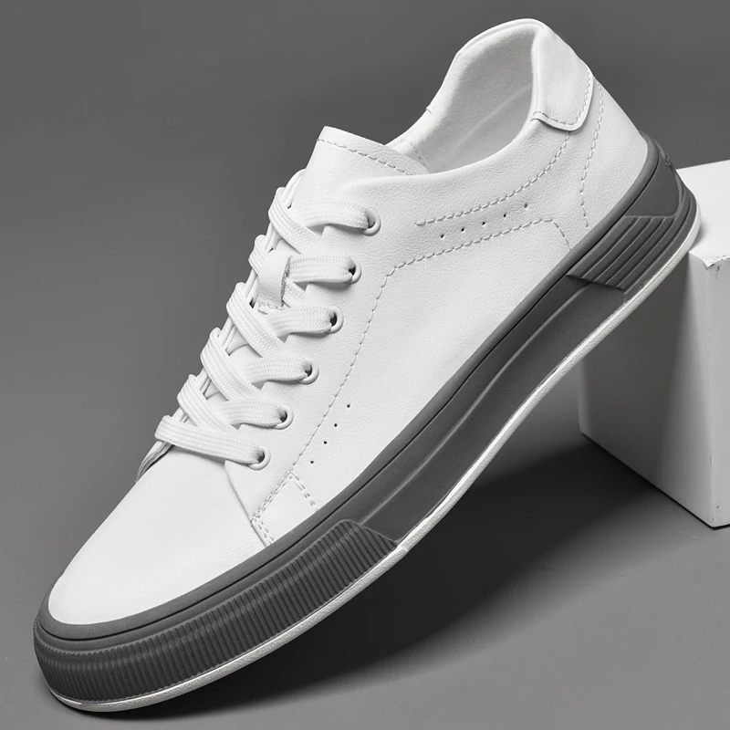 

2025 Men's New Autumn Leather Panel Sneakers - Breathable White Shoes for Casual & Sporty Wear