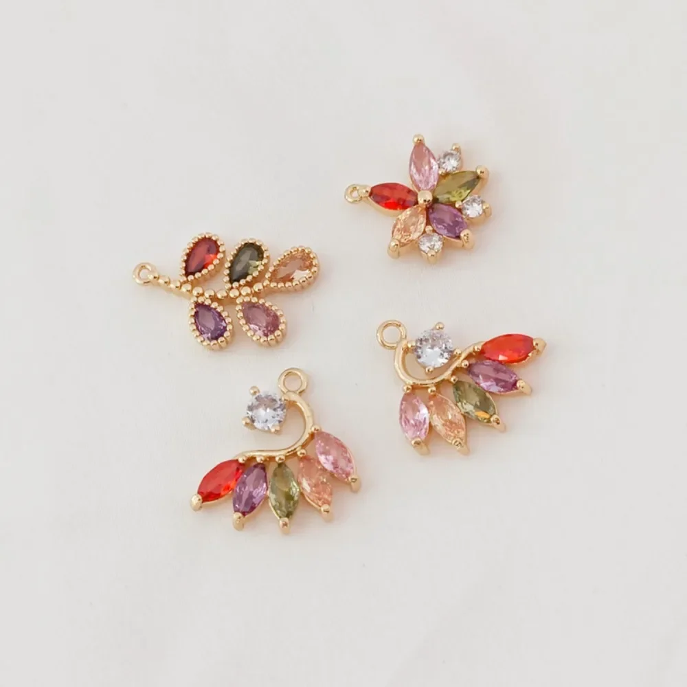 

Zirconium Accessories 14K Gold-plated Peacock Pendant Long Leaf Pendant Five-leaf Flower Earrings Pendant Diy Handcrafted