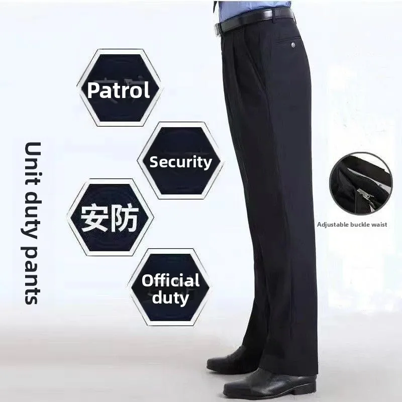 

Loose Straight Leg Work Trousers Men's Autumn Winter Spring Summer Uniform Blue Security Guard West Pants Long Cotton Trousers