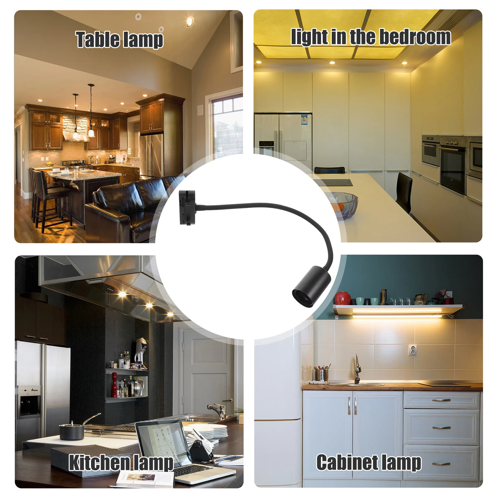 

Track Mounting Hose Bracket Fixture Lighting Lamp Bulb Holder Heads Spotlight Warm Black Flexible for Indoor Living
