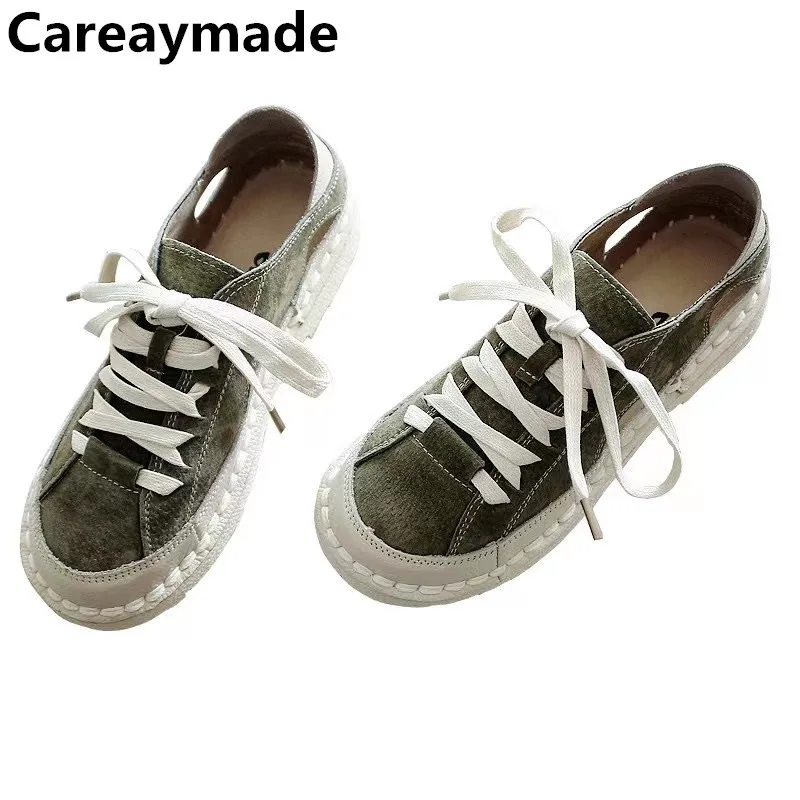 Careaymade-Handmade Genuine leather Summer Japanese Cowhide Soft Sole Sandals Flat Bottom Hollow Breathable Art Student Shoes