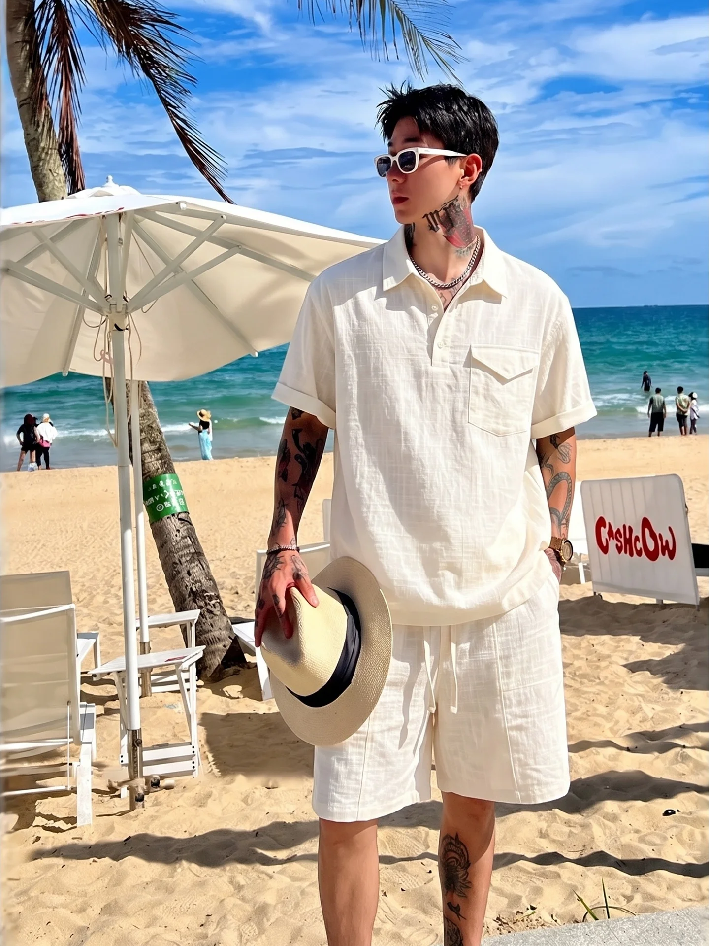 Lightweight Linen Casual Set Men Summer Breathable  Shirt Short Sleeve Shorts Loose Feelings Whole Set Youth Fashion