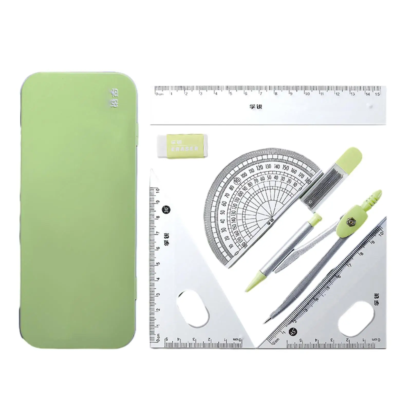 Math Geometry Equipment Set Metal Plastic Student Supplies Ruler Protractor Compass Kit for School Home Learning