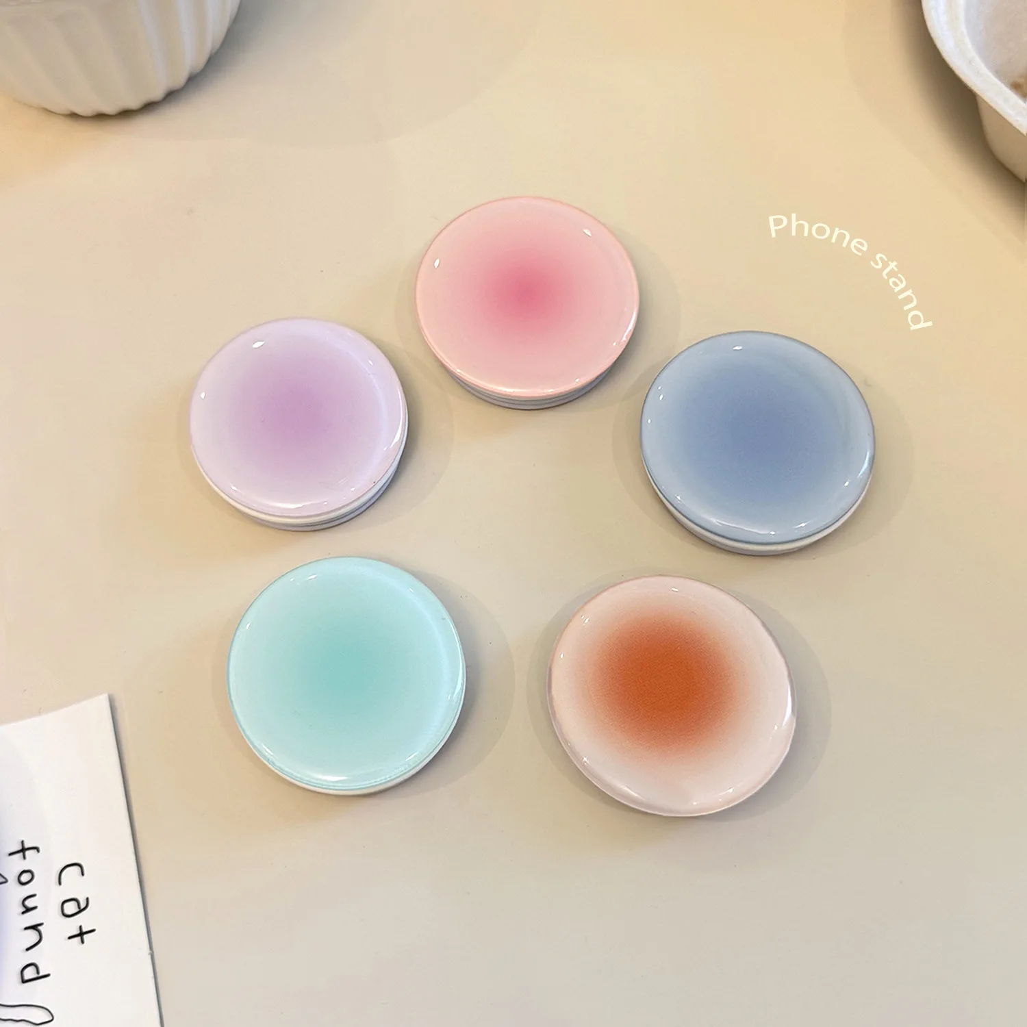 Ins Style Gradient Phone Grip Holder Back Adhesive Pastel Ombre Bracket Finger Socket Mobile Stand Accessory Girls Daily Decor view 2