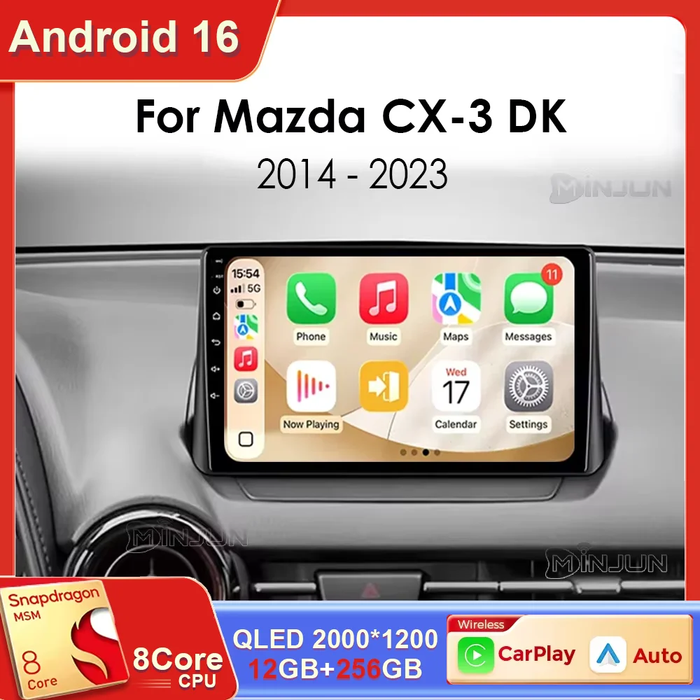 Radio Multimedia para Auto con Android 16 y Carplay para Mazda CX-3 DK Mazda 2 DJ 2014-2023, Reproductor de Video, Navegación GPS, Sin 2Din