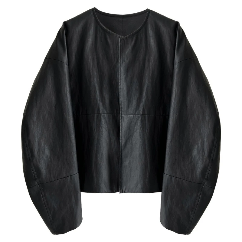 Women Coats Faux Leather Jackets Round Neck Full Sleeve Casual Pu Coat Work Y2k Streetwear Jacket Zipper Outerwear 2026 Spring
