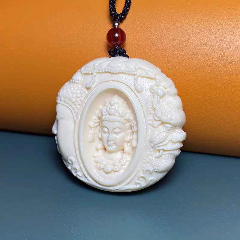 Ivory Fruit Buddha Between One Thought Guanyin Pendant Men's and Women's National Style Niche Long