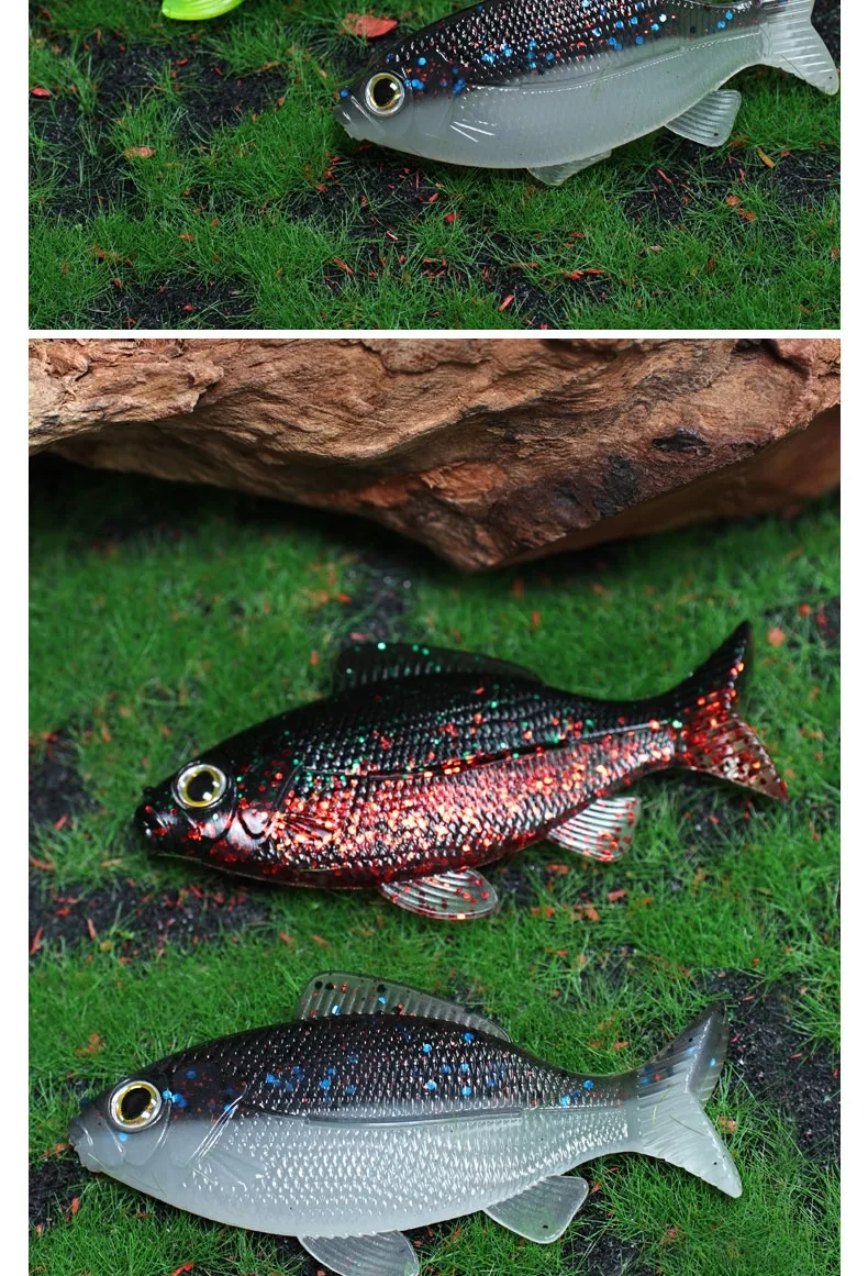 3/5 Stück Weiche Swimbait-Angelköder 63mm 88mm Realistischer Softbait 30% Hochsalz-Gabelschwanz-Swimbait Apfel-Aminosäure-Duft Neko Rig – Detail 12