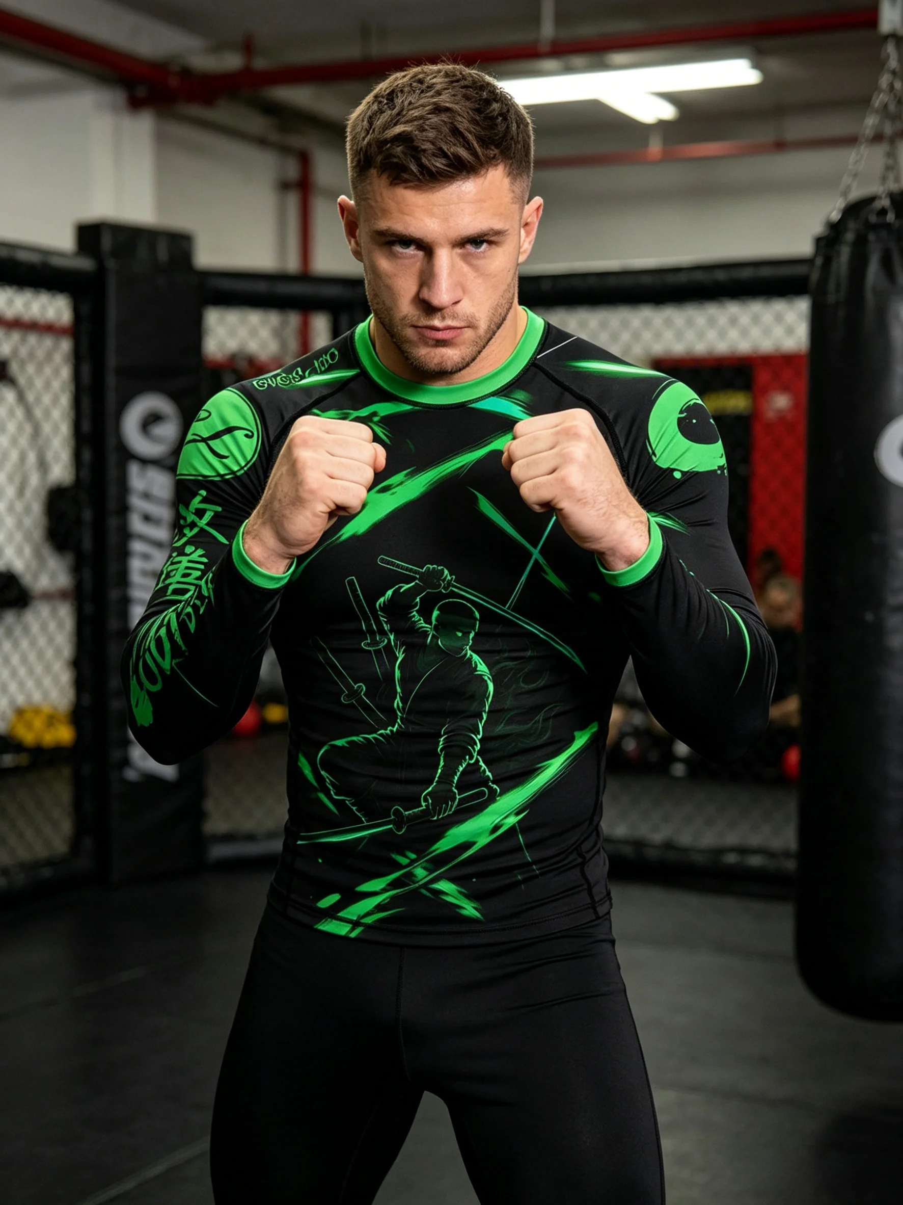 Cody Lundin Men's Sublimation Printed BJJ Rash Guard Long Sleeve Quick Dry 4-Way Stretch MMA Grappling Training Athletic Shirt