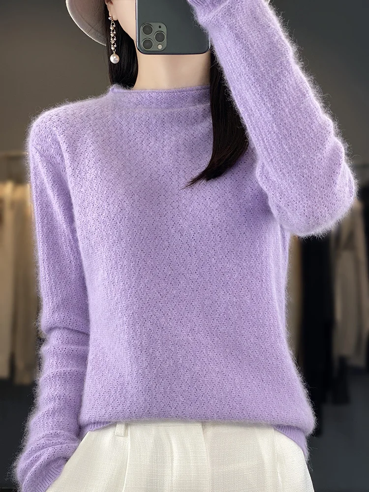 Suéter de cachemira de visón para mujer, jersey de cuello redondo de Color sólido, suave, súper cálido, Tops de manga larga, nueva moda, 100%