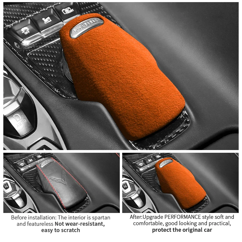 Made of Alcantara For Chevrolet Corvette C8 Gear Shift Knob Boot Cover Trim Sticker Anti Scratch Car Interior Tuning Accessory