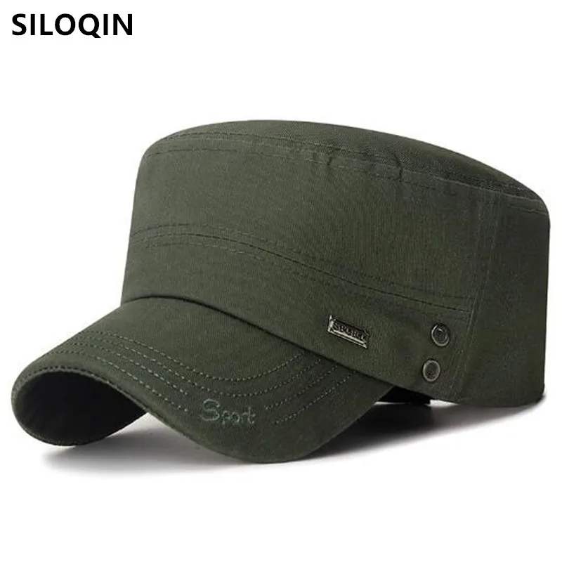 

Snapback Cap Autumn Flat Caps For Men Washable Cotton Military Hats Simple Embroidery Sports Cap Golf Cap Sunscreen Fishing Cap