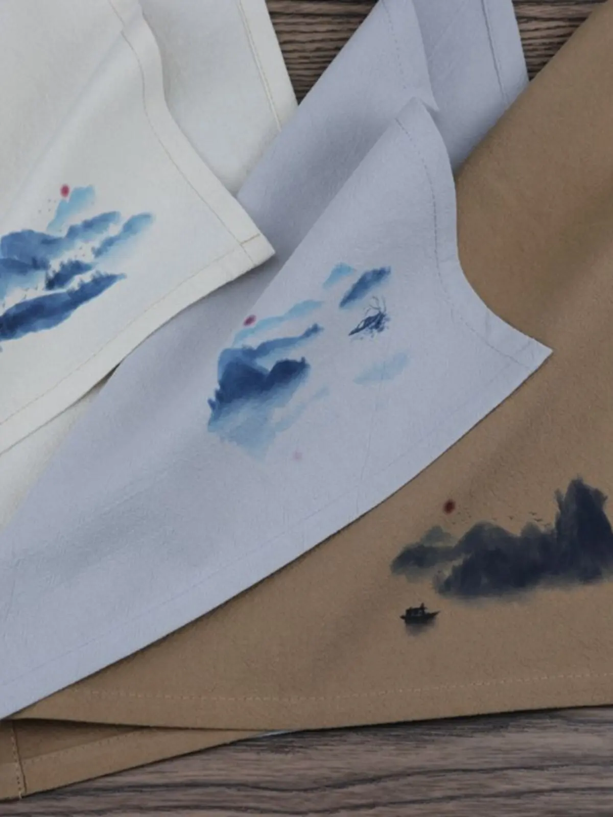Chinese Style Ink Wash Landscape Printed Soft Cotton Handkerchief Traditional Hanfu Accessory Unisex Absorbent Portable Square