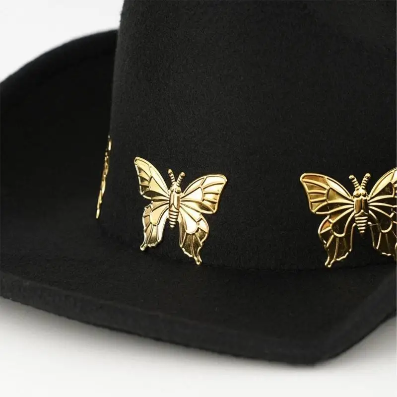 652F Butterly Homburg Butterly Charm Hat Gifts for Boyfriend Hat Wide Brimmed Unisex Wear for Gatherings Photo Props