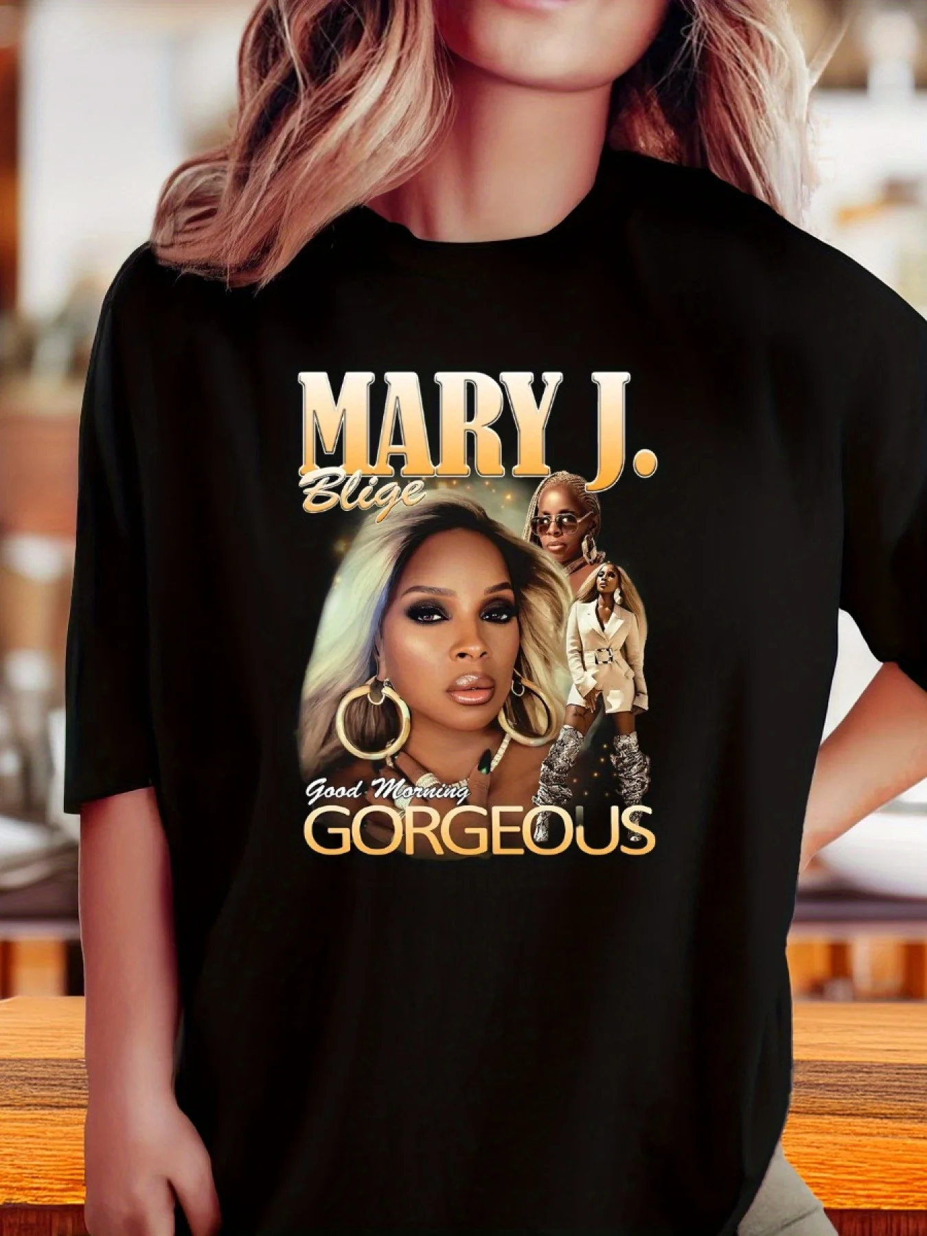 

Mary J Blige Подарок для фанатов 90-х Женская повседневная футболка больших размеров Футболка большого размера с круглым вырезом и короткими рукавами с великолепным графическим принтом