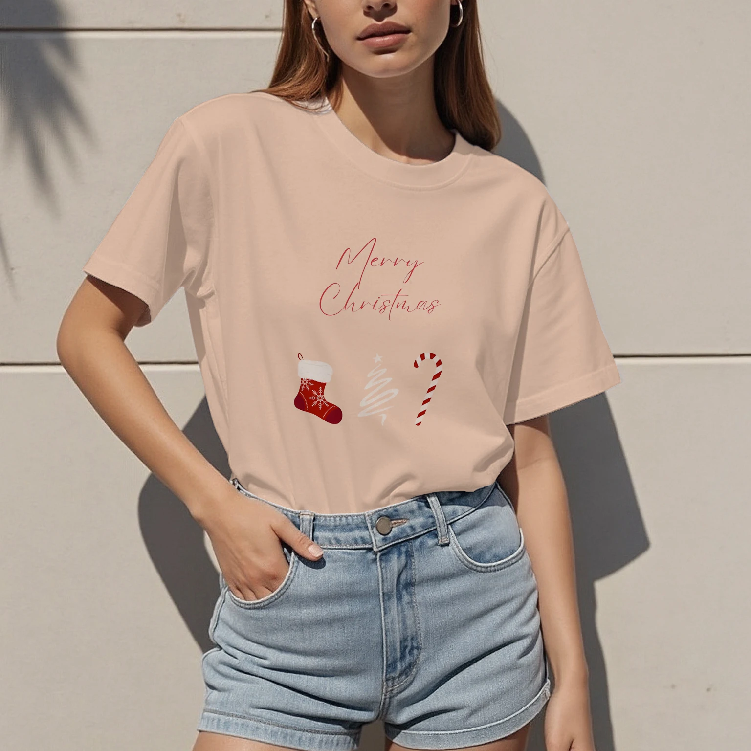 

Women's Short-sleeved T-shirt Summer Casual Christmas Pattern Women's Clothing Soft Fashion Comfortable Casual Versatile