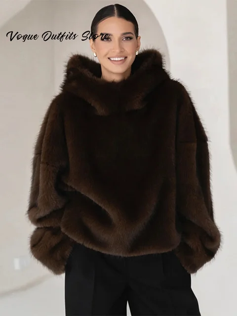 Casual Furry Faux Fur Hooded Pullover Women Loose Full Sleeve Warm Solid Coat 2026 Autumn Winter Lady Street Fashion Outwear New 3 Casual Furry Faux Fur Hooded Pullover Women Loose Full Sleeve Warm Solid Coat Autumn – view 3