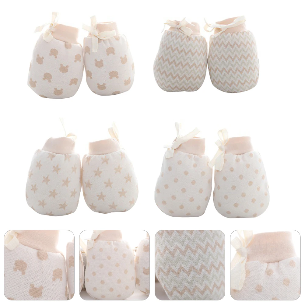 

4 Pairs Baby Mittens Fleece Warm Newborn Anti-scratch Gloves Hand Covers Soft Elastic Wrist Safe Comfortable Easy Cleaning
