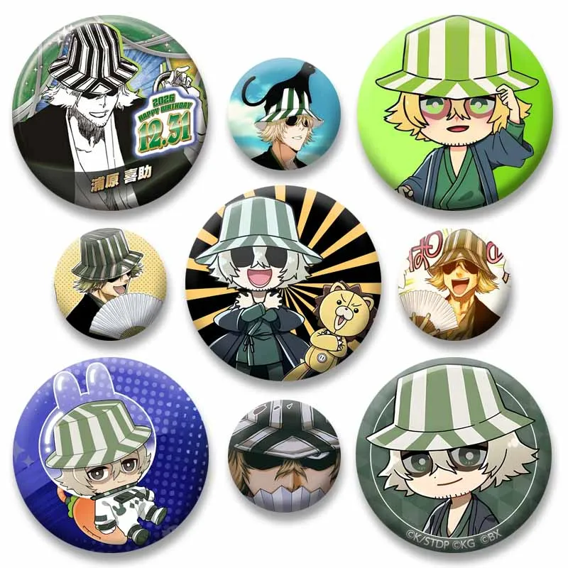 Anime BLEACH Kisuke Urahara Round Badge Handmade Lapel Pins Cartoon Role Playing Brooch Clothes Bag Hat Accessories Jewelry Gift