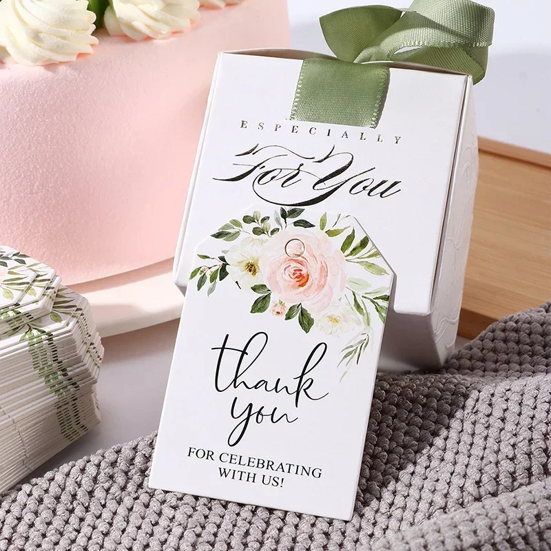 50pcs Kawaii Floral Label Tags Kawaii THANK YOU Gift Wrapping Cards DIY Hanging Labels Wedding Happy New Year Gift Packaging