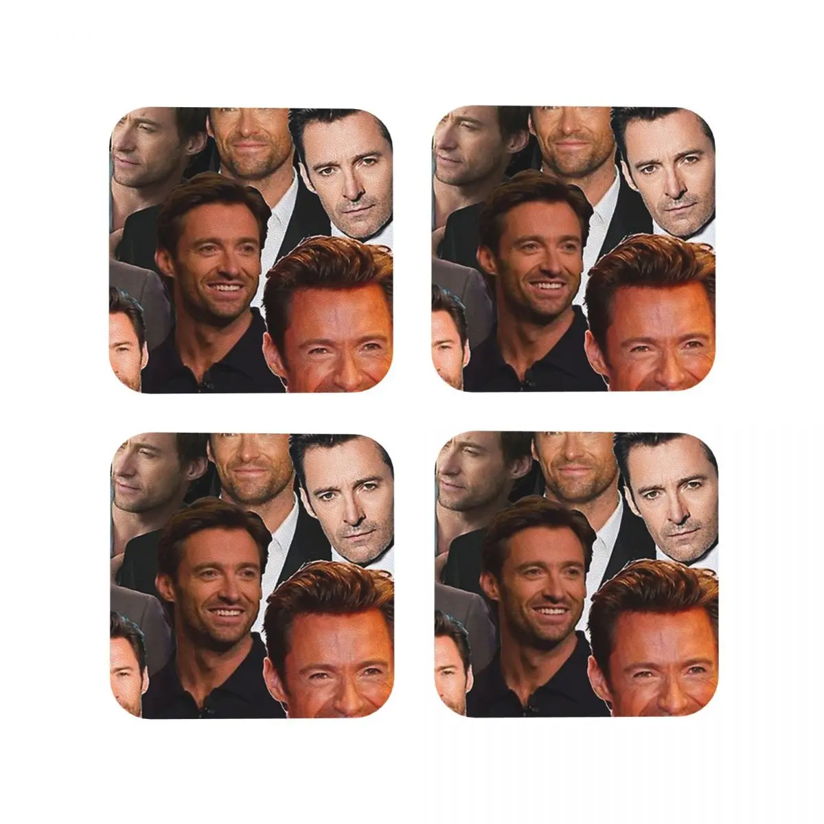 Hugh Jackman Photo Collage Coasters Kitchen Placemats Non-slip Insulation Cup Coffee Mats For Decor Home Tableware Pads Set of 4