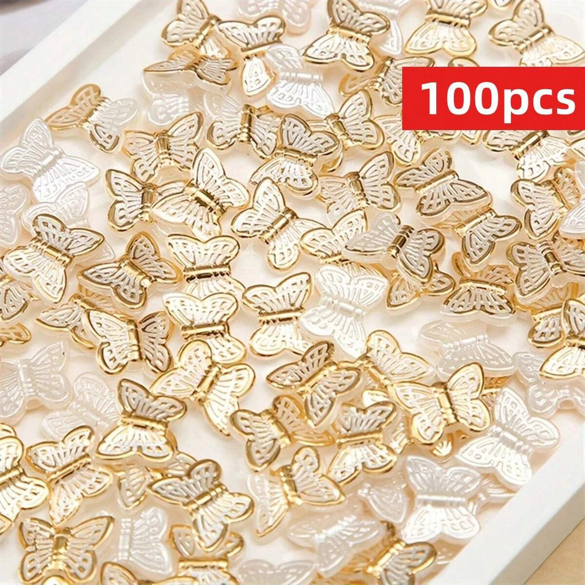 14mm 100 Stück Weiße Schmetterlingsförmige Acrylperlen, Geeignet für DIY Verschiedene Armbänder, Halsketten, für Schmuckzubehör