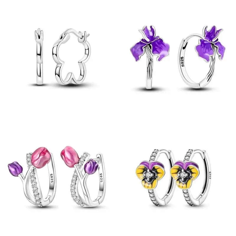 2024 Nowe srebrne kolczyki kółka 925 dla kobiet Sparkling Pave CZ Kolorowy pierścionek rowerowy Luxury Fine Engagement Wedding Earring