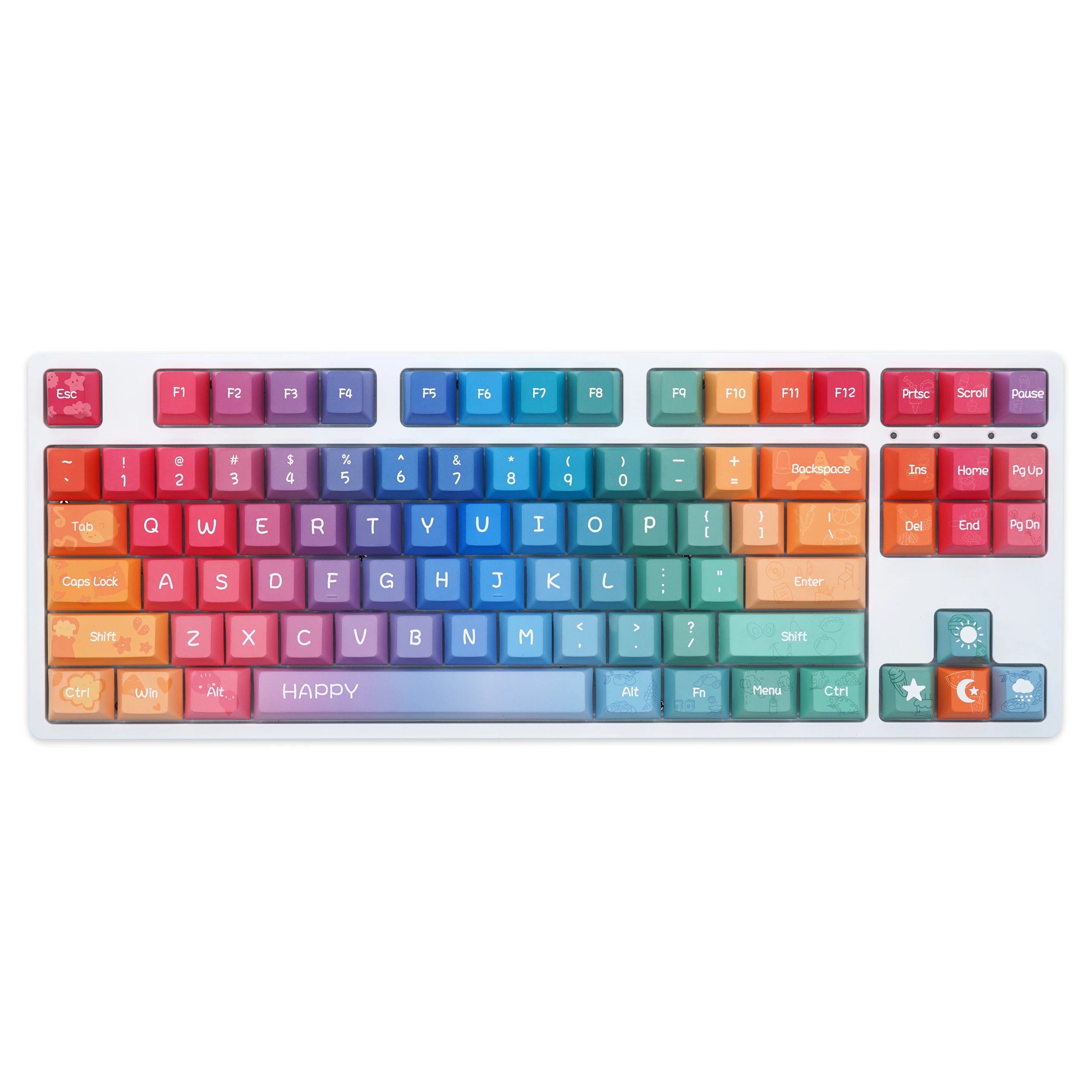 Arco-íris Keycap Set para Interruptores MX, Sublimação de Dye PBT, Gradiente Colorido, Perfil Cereja, Keycaps Lightproof, 143 Chaves