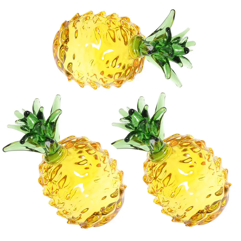 3Pcs Crystal Pineapple Sculpture Small Smooth Tabletop Decoration Desktop Ornament for Home Office Living Room Party Supplies