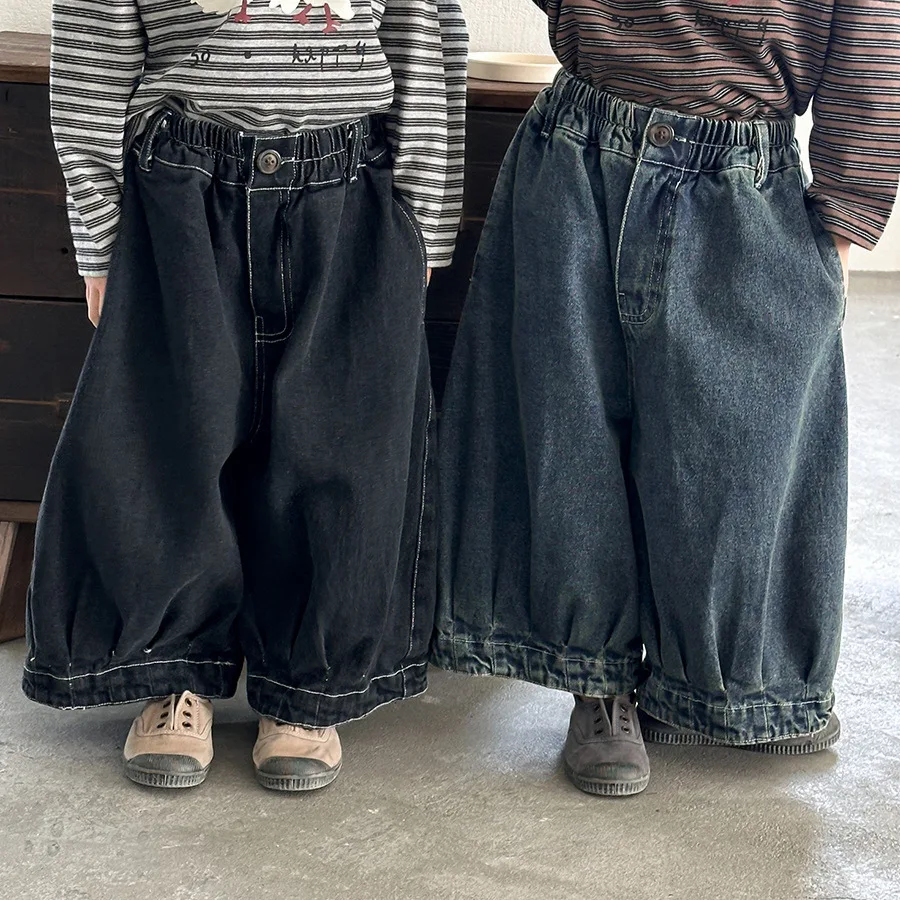 

Детская одежда: Модные джинсовые брюки для детей, весна 2026, новый стиль, свободные и стильные широкие джинсы для мальчиков и девочек