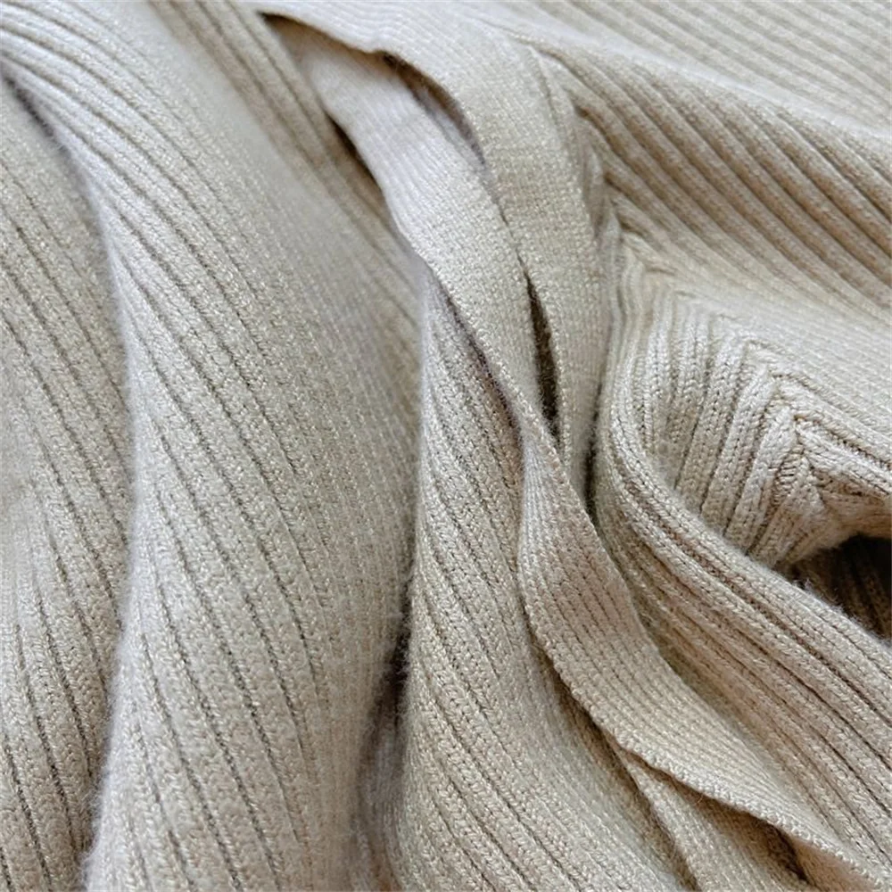 Pantaloni lavorati a maglia a righe Donna a vita alta Casul Y2k Harajuku Pantaloni dritti in maglia beige morbido Inverno coreano Y2k Abbigliamento a gamba larga