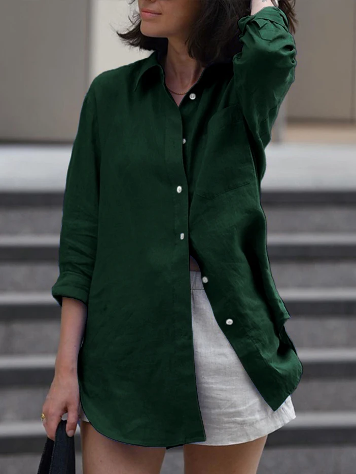 Camicia tinta unita alla moda da donna taglie forti Top autunnale Capispalla versatile Abbigliamento formale da donna