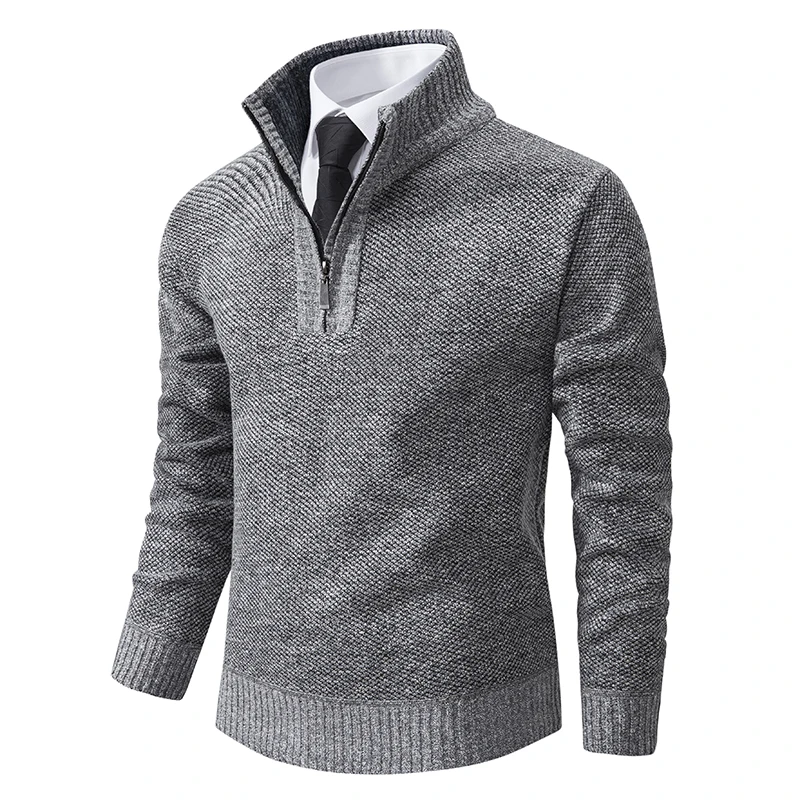Men Turtleneck Knitted Pullover Sweater 2025 Autumn Winter Fleece Thicker Half Zipper Solid Casual Slim Fit Male Wool Sweaters