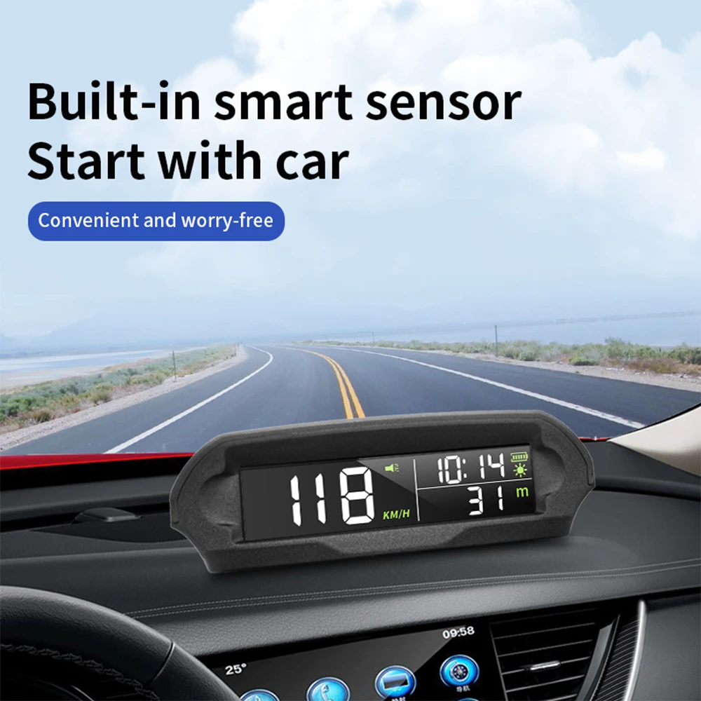 

RHAXEL Многофункциональный дисплей HUD Цифровой GPS Спидометр с напоминанием о вождении усталости Сигнализация превышения скорости Время Высота Подголовник