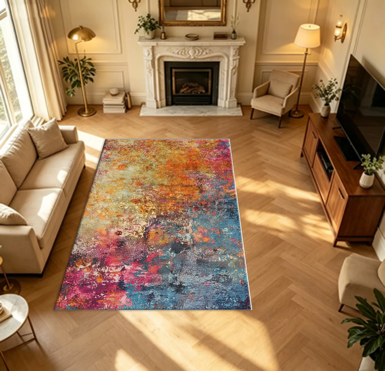 Multicolor Paint Splash Art Carpet Flooring Vivid Abstract Textured Area Rug for Living Space Ornament