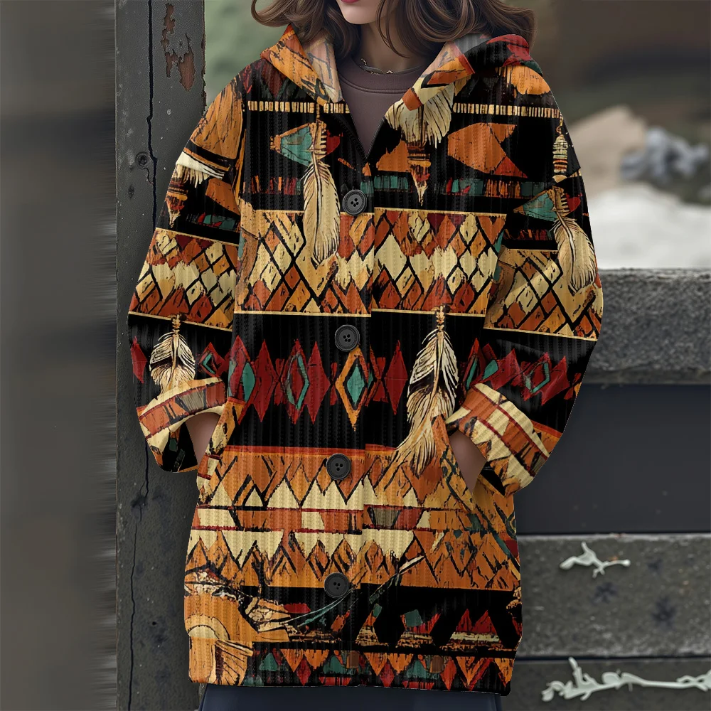 ボヘミアン風コラージュ柄花柄カジュアルレディースセーター2025新作レディースロングセーターボヘミアン風コラージュ柄花柄セーター